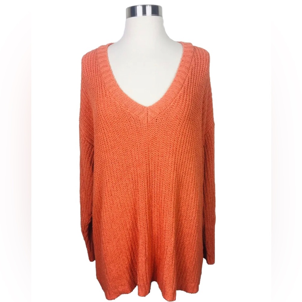 Soft Surroundings Womens Peach Ribbed Thick Knit V-Neck Sweater Size Lg/ XL C087